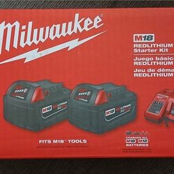 Milwaukee  M18 5Amp Batteries (X2) + Charger Kit - New