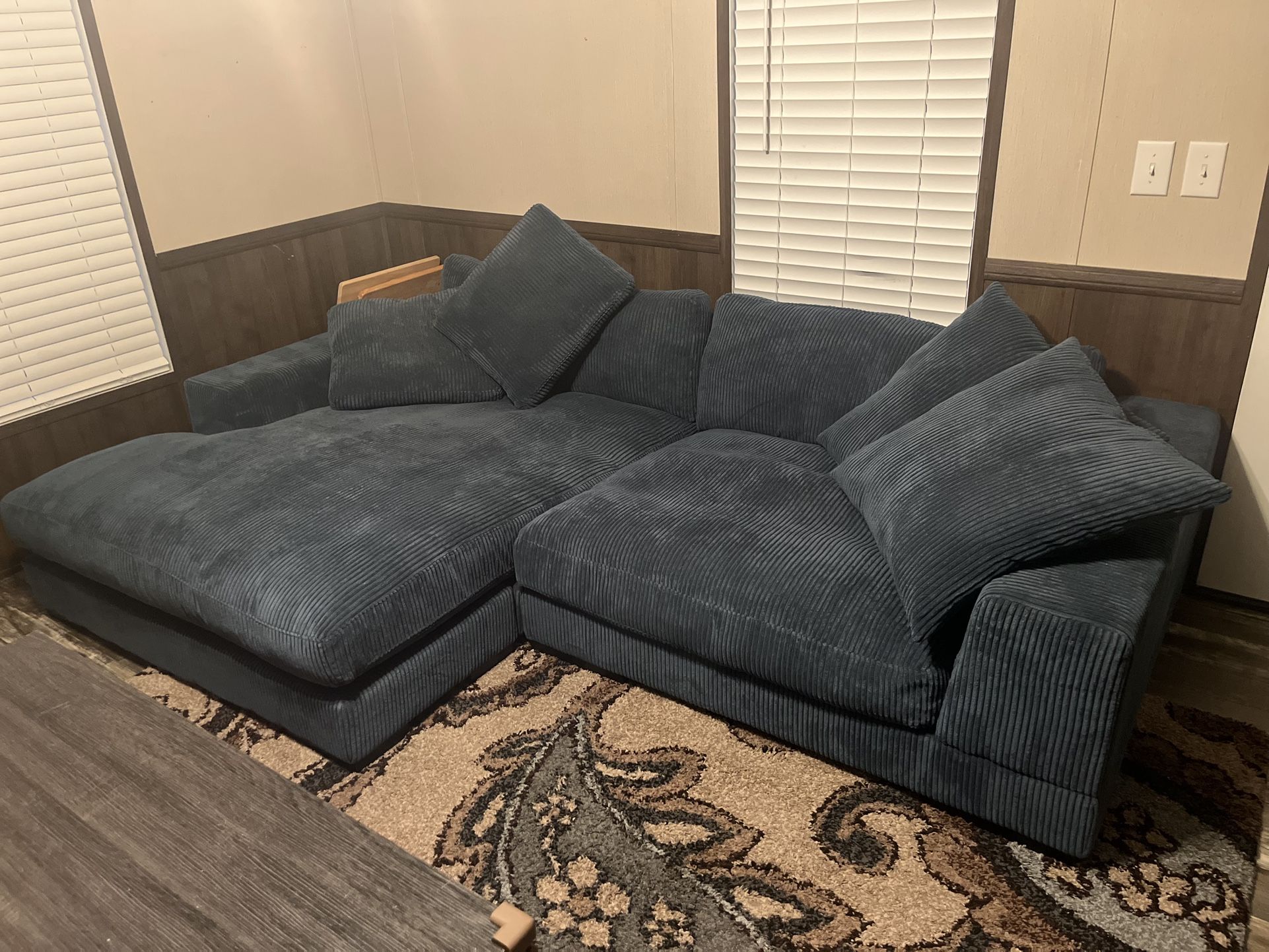 All Modern Blue Two Piece Reversible Chaise Sectional