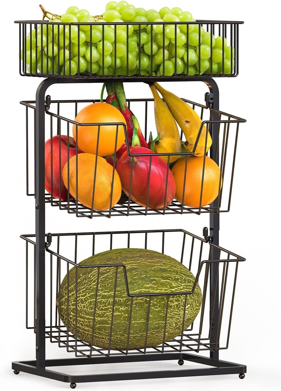3-Tier Fruit Basket Fruit Bowl for Kitchen Counter or Floor,Fruit Holder Produce Basket for Fruits,Vegetables and Snacks,Metal Market Basket Storage S
