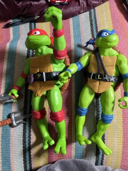 TMNT 12” Giant Action Figure Pair Raphael & Leonardo Playmates Ninja Turtles 