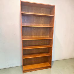 Danish Modern Tall Wood Bookcase with 6 Shelves