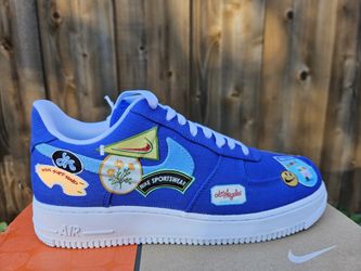 Blue Nike Air Force 1 PRM 07 Los Angeles with custom patches and embroidery 