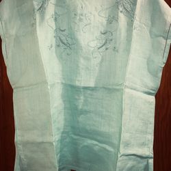 LINEN HAND MADE AND EMBROIDERED SLEEVELESS BLOUSE 21” Shoulder 25” LENGHT ALL CUT AND HAND MADE EVERY STITCH in Mint Green NEVER WORN *** 