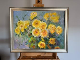 Floral Oil Painting “Golden Poem”By Nuri Alieva , floral Artwork By Nuri