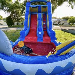 15’ Tropical Commercial Grade Lightweight Premium Water Slide w/ Detachable Pool & Blower