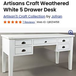 Artisan Craft Weathered White 5-drawer Desk by Joffran