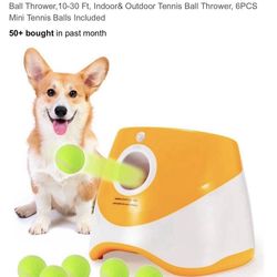 Automatic Ball Launcher for Small Dogs, USB Rechargeable Ball Thrower, 10-30 Ft, Indoor& Outdoor Tennis Ball Thrower, 3PCS Mini Tennis Balls Incl