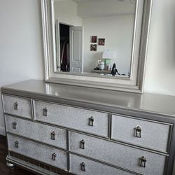 Dresser With Mirror, Night Stand And Cute Stool