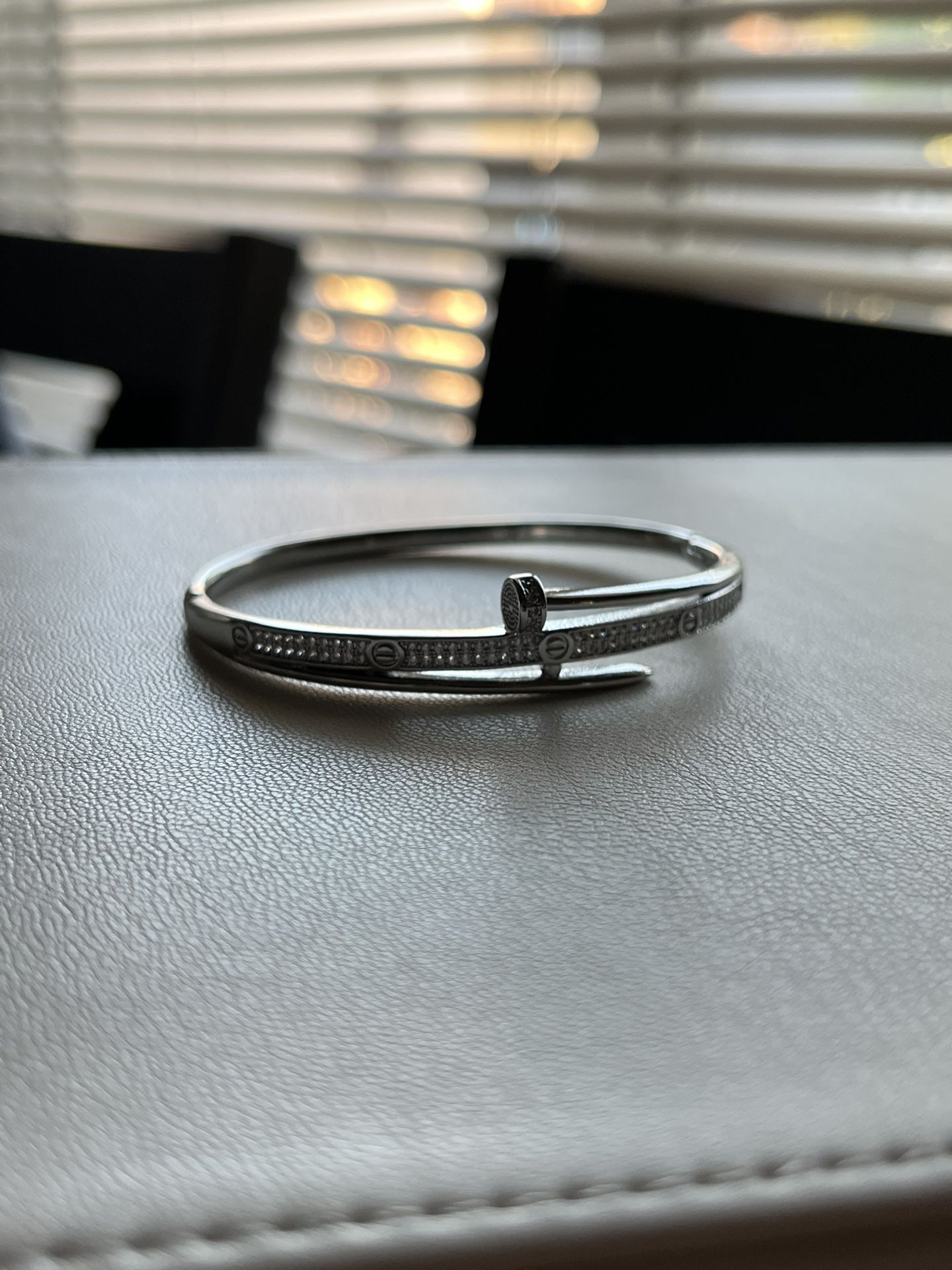 Elegant Pave Crystal Nail Bracelet Silver Tone