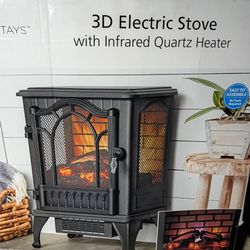 Mainstays 3D Electric Fireplace Stove Heater – 1500W 3-Sided Flame View (New Open Box)