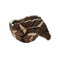 Heidi Daus Gold Toned Swarovski Crystal Black Cream Enamel Angel Wings Cuff