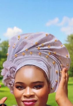 African Gele Headwrap with Gold Beads