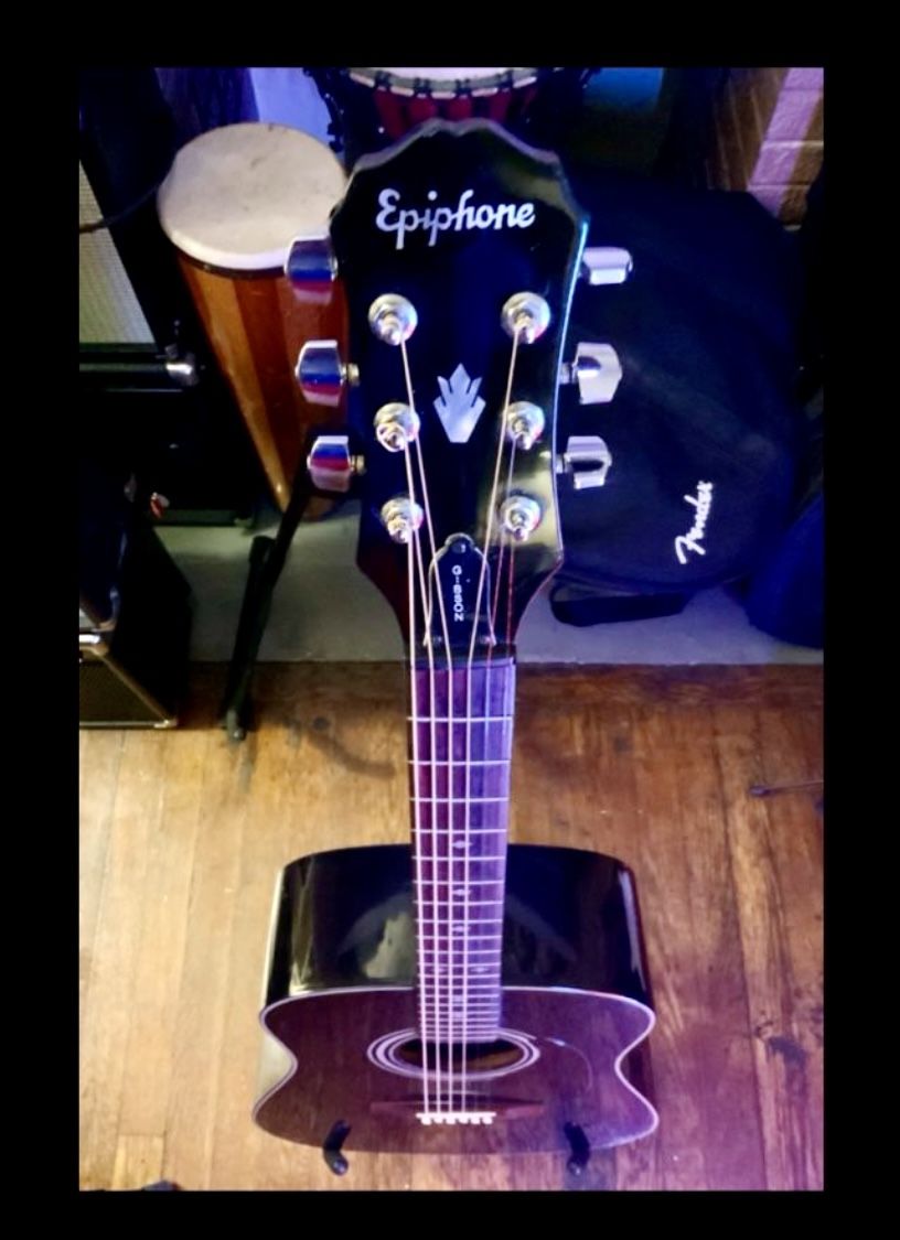 Acoustic Guitar Package- Classic Epiphone PR-350 w/Gloss Black Finish- With Gigbag, Strap-Ready to play today! 🎁🎁🎁