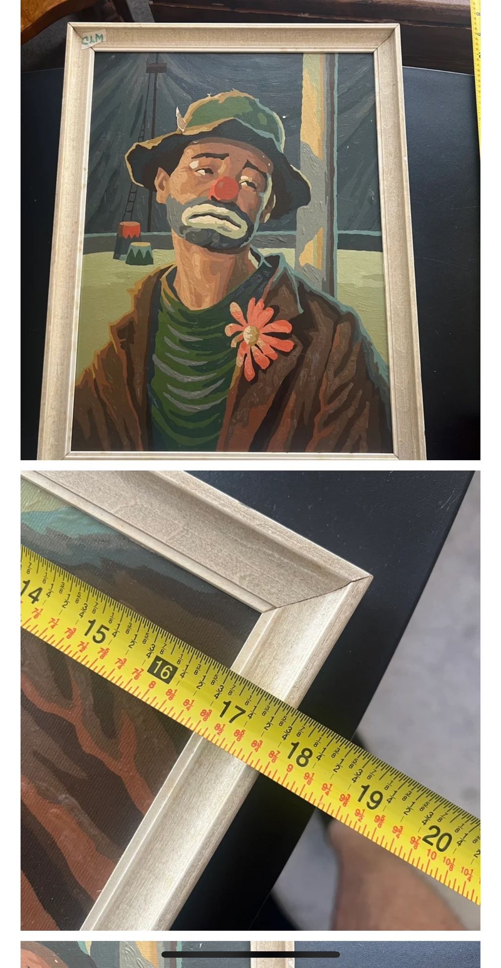 Vintage Paint By Number Sad Clown Painting Circus Kitschy MCM