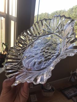 Vintage Crystal Platter Crumpled edges with fruit in center