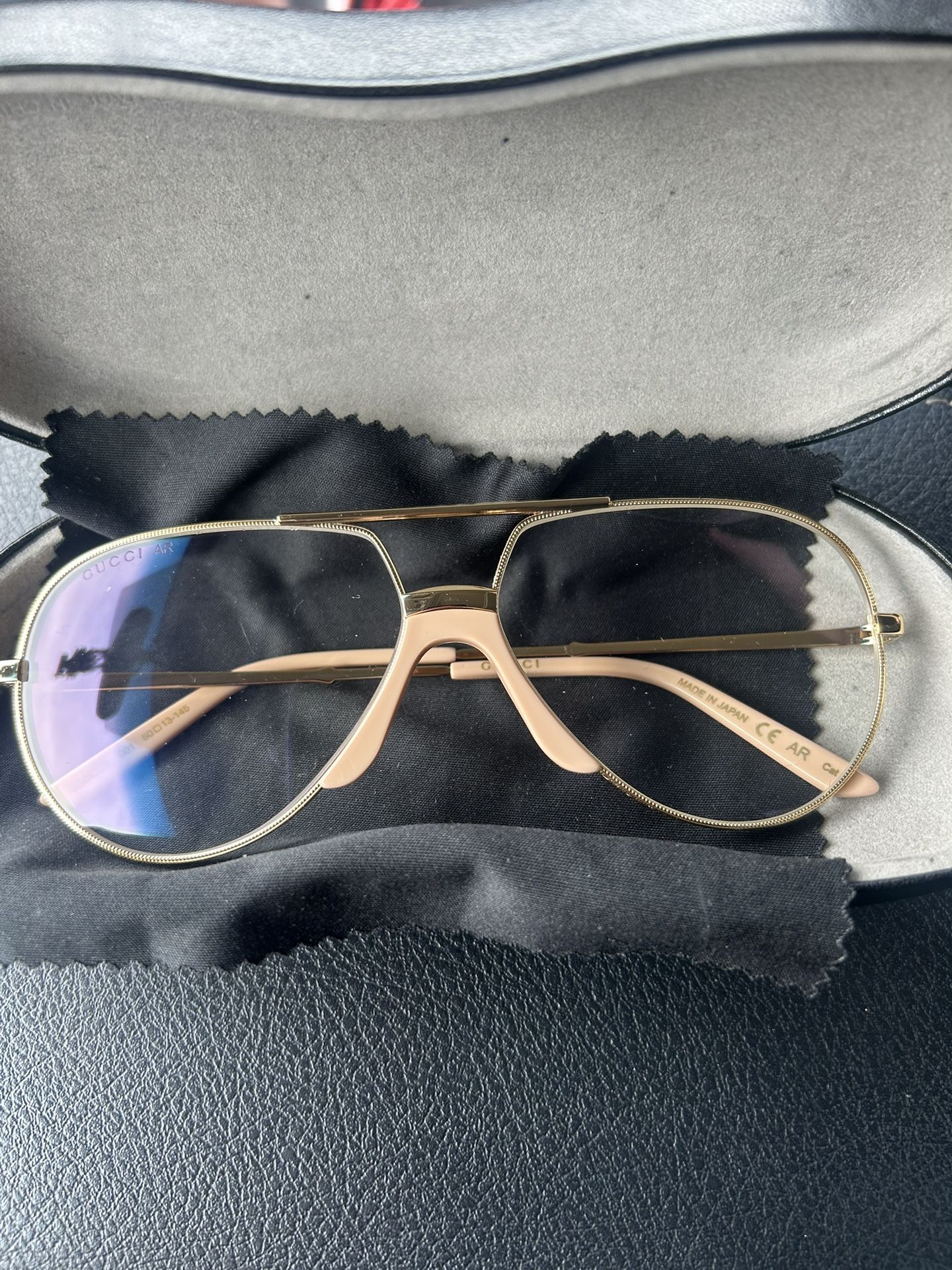 GUCCI Gold Clear Crystal Aviator Metal Retro Sunglasses GG0432S