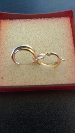 14 K Solid Gold Two-Color Hoop Earings