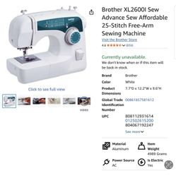 Brother XL2600I Sewing Machine With Case