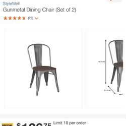 Gunmetal Dining Chair (Set of 2) Stacking Chairs 