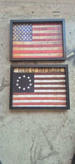 Framed American Flag Wall Art Set of 2