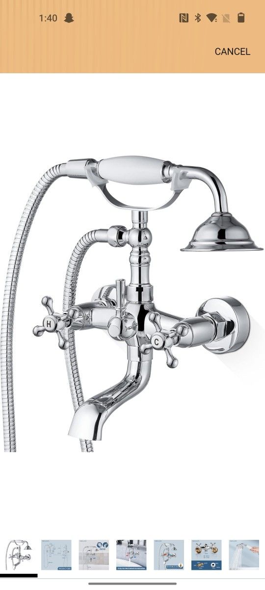 Airuida Wall Mount Bathtub Shower Faucet Kit with Telephone Shaped Handheld Sprayer Double Hot and Cold