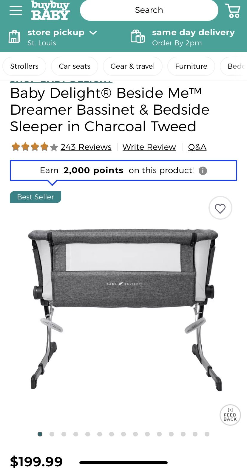Baby Delight Bedside Dreamer Bassinet And Sleeper Charcoal Grey
