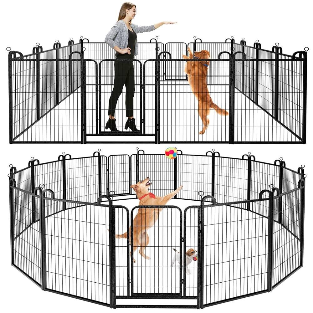 Dog Playpen Outdoor 16 Piece Panels Heavy Duty Dog Fence 40" Height Anti-Rust with Doors Portable for RV Camping Yard, Total 36FT, 102 Sq.ft, Snowy Bl