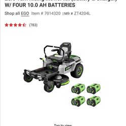 New EGO Power+ Z6 ZT4204L 42 in. 56 V Battery Zero Turn Riding Mower Kit (Battery & Charger) W/   There is (2)7.5 ha  (1)6.0 ah (1)10ah and (1) 5.0 ba