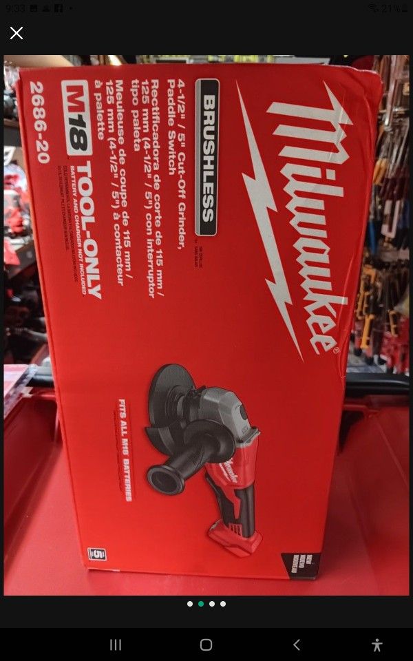 Milwaukee M18 Brushless 4-1/2"/5" Cut-Off Grinder,  Paddle Switch.  Tool-Only 