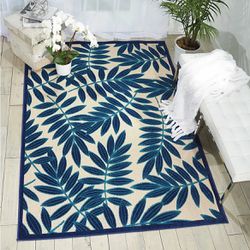 New Green/Navy Palm Leaf Rug-Out/Indoor