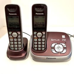 Panasonic KX-TG6521 Set Of 2 Cordless  Burgundy Phones -Preowned