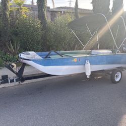 1976 Tuffy Runabout w/ Trailer, Outboard & Foldable Bikini Canopy - $2,300 (hayward / castro valley)