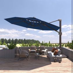 BLUU REDWOOD 11 FT 2 Tier Patio Umbrella Offset Cantilever Outdoor Umbrellas with 360°Rotation Aluminum Frame, Infinite Tilt & Solution-dyed Fabric fo