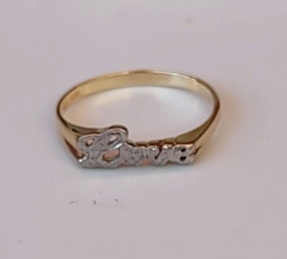 14K Yellow Gold "Love"Ring. Two tone ring