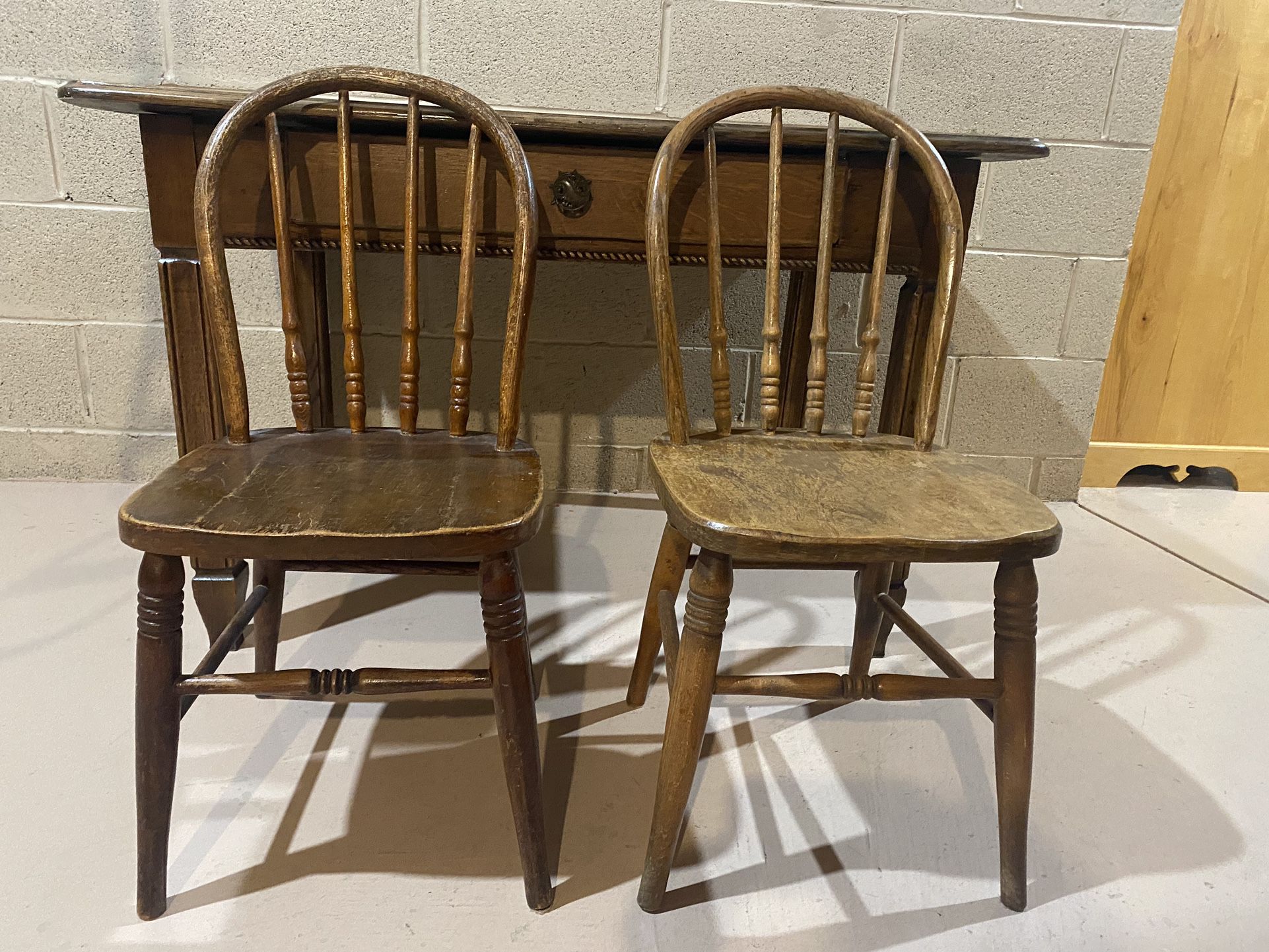 Antique Kids Table And 2 Chairs 