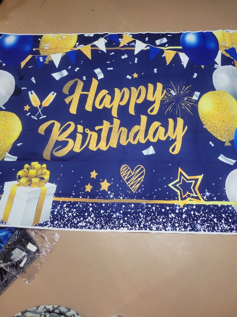 New Very Large Happy Birthday  Blue Banner