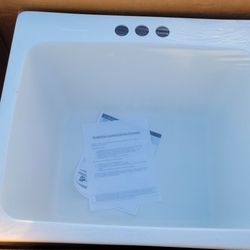 NEW/ SEALED Wakefield Dual Mount Natural Stone Composite 25 in. 3-Hole Single Bowl Utility Laundry Sink - See Photos For Add'l Product Details