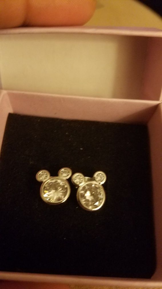 Mickey Mouse Shaped Rhinestone Disney Stud Earrings Sterling Silver