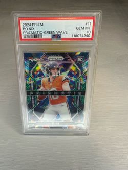 2024 Panini Prizm Bo Nix Prizmatic Green Wave PSA 10 Rookie RC Broncos