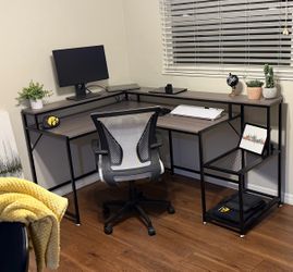 L-Shaped Desk with Side Shelves