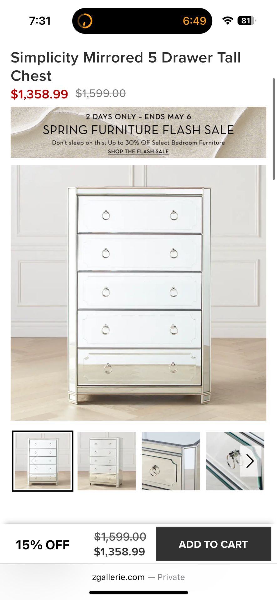 Z Gallerie Simplicity 5drw Dresser