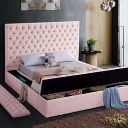 [SPECIAL] Bliss Velvet Pink Queen Storage Platform Bed

