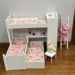Doll Bunk Bed with Trundle Bed & Accessories - Fits 14” to 18” Dolls
