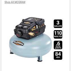 MCGRAW 3 Gallon, 110 PSI Oil-Free Light-Duty Pancake Air Compressor -With New Hose and Adapter Kit  (ALL BRAND NEW)