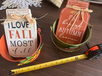 Fall Autumn Wooden Mason Jar Signs Set of 2