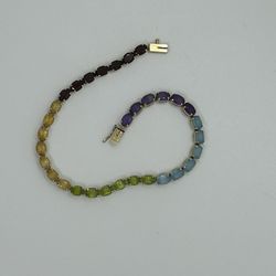 14k Gold, Garnet Citrine Peridot Line Tennis Bracelet 