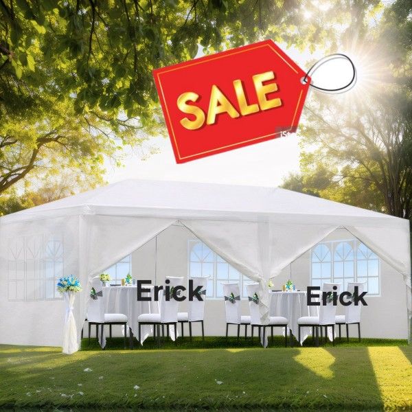 10×20 FT White Party Tent, Waterproof Outdoor Wedding Canopy with 6 Removable Sidewalls, Heavy Duty Gazebo Shelter for Patio, BBQ, Graduation & Events