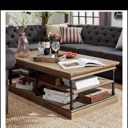 Weston Home Cabana Rectangular Storage Shelf Coffee Table, Brown