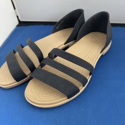 Crocs Tulum Open Toe Flat Slip on Black Sandals Women's Size 6