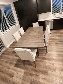 Dining Table Set with 6 Upholstered Chairs